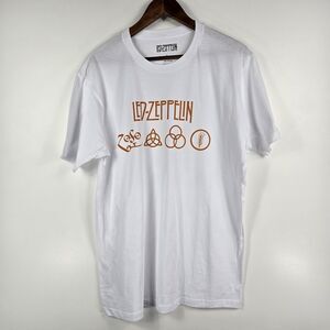 Led Zeppelin Size Large Zoso Logo White Short Sleeve T Shirt NWOT